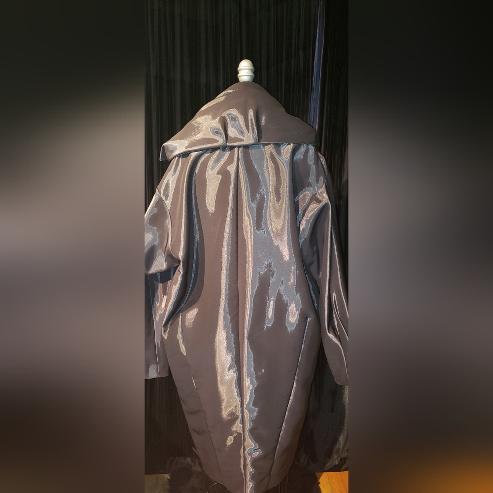 Donna Karan Black Label silk cocoon tailored sleeves glossy black coat - Picture 4 of 16
